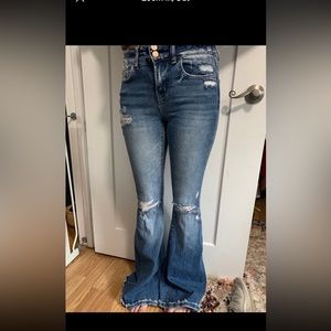 Flying Monkey flare distressed jeans sz 25 Long buckle